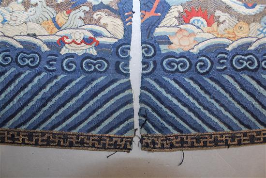 A Chinese Kesi rank badge, 19th century, 30 x 27cm, in two halves